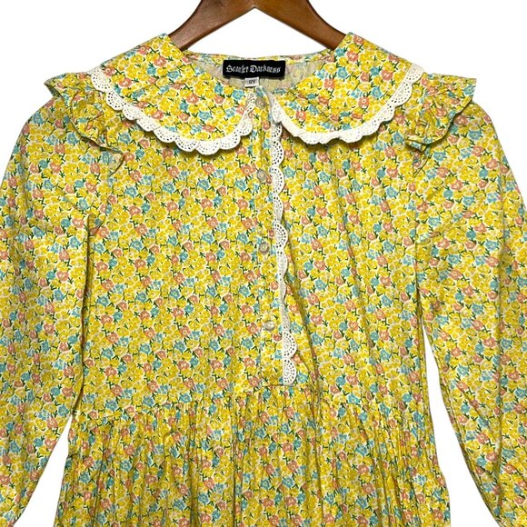 Spring Easter Pastel Twee Kidcore Coquette Floral Spring Church Midi Dress jr 12 - Picture 4 of 12